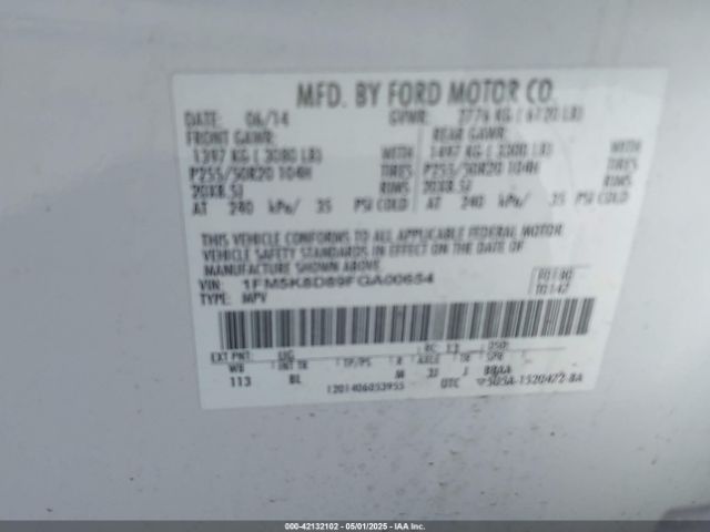 1FM5K8D89FGA00654 Ford EXPLORER XLT