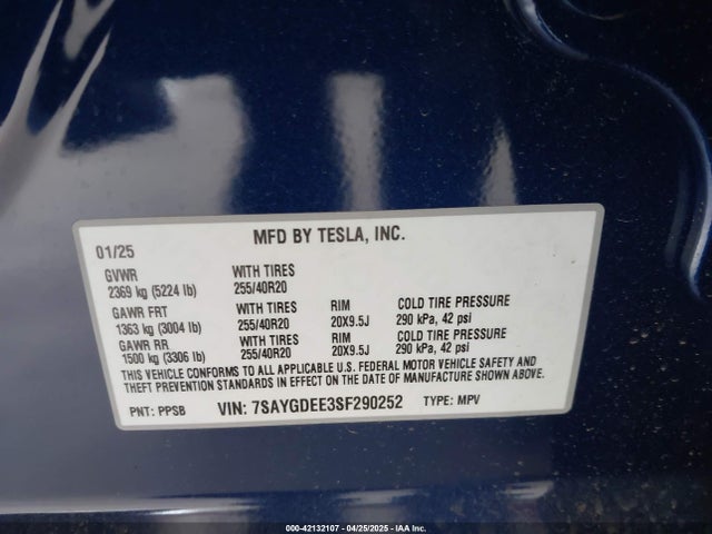 2025 TESLA MODEL Y 7SAYGDEE3SF290252 Photo 8