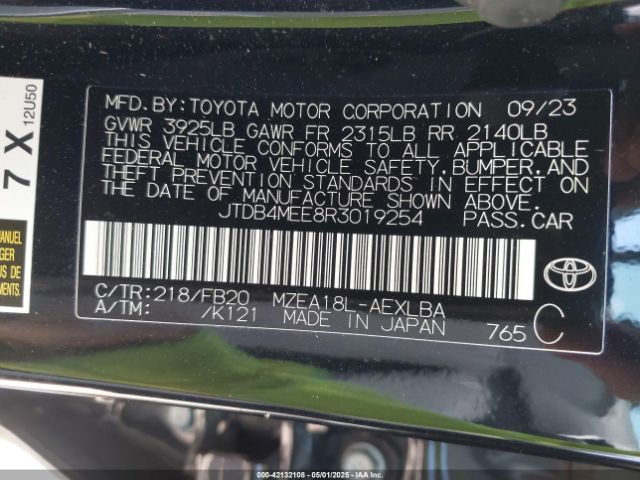 JTDB4MEE8R3019254 Toyota COROLLA LE