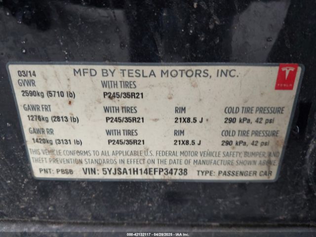 5YJSA1H14EFP34738 Tesla Model S P85
