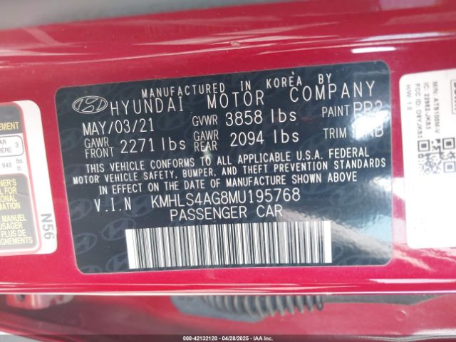KMHLS4AG8MU195768 Hyundai ELANTRA SEL