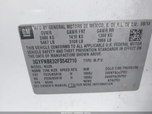 3GYFNBE32FS542710 Cadillac Srx Luxury Collection