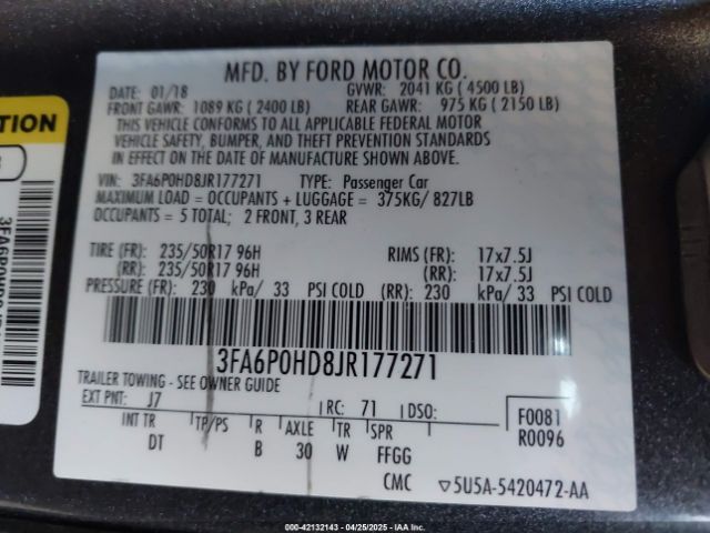 2018 FORD FUSION 3FA6P0HD8JR177271 Photo 8