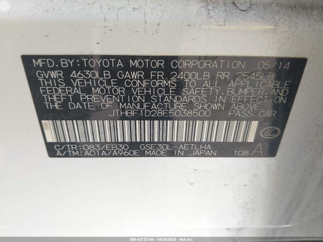 JTHBF1D28E5038500 Lexus IS 250