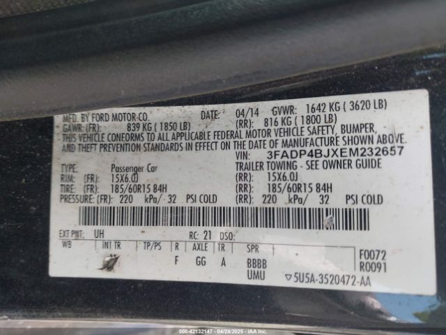 3FADP4BJXEM232657 Ford FIESTA SE