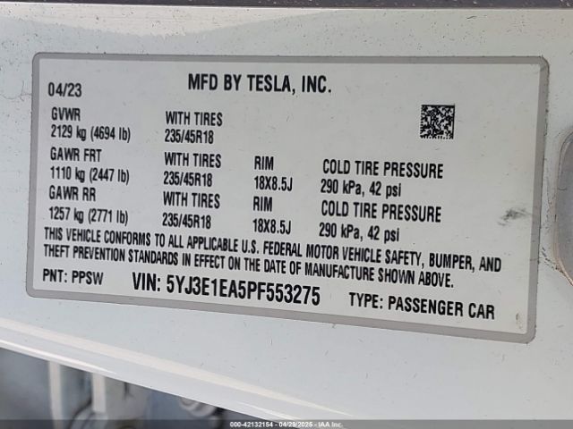 2023 TESLA MODEL 3 5YJ3E1EA5PF553275 Photo 8
