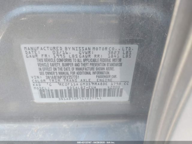 3N1AB7AP7GY257761 Nissan SENTRA S