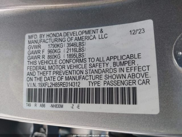 19XFL2H85RE014312 Honda Civic Sport