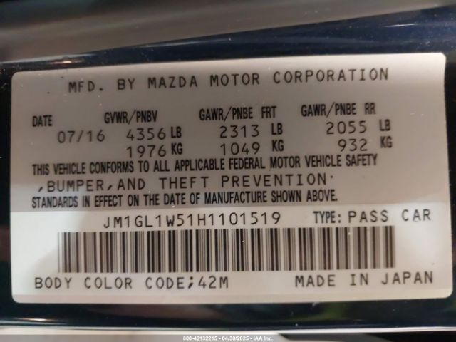 JM1GL1W51H1101519 Mazda Mazda6 Grand Touring