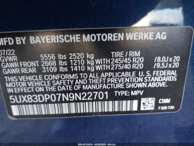 5UX83DP07N9N22701 BMW X3 M40i
