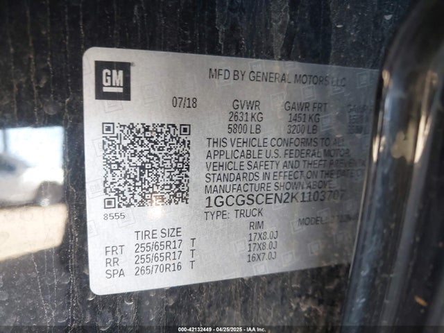 1GCGSCEN2K1103707 Chevrolet Colorado Lt