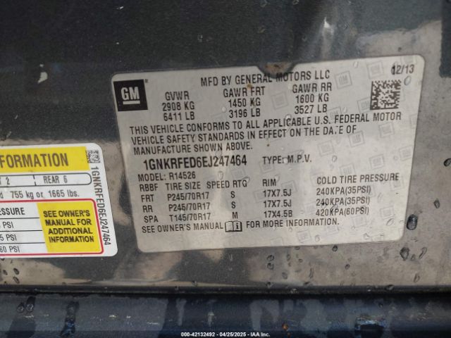 1GNKRFED6EJ247464 Chevrolet Traverse Ls