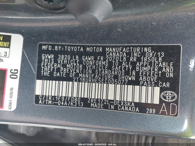 2T1BURHE5EC005077 Toyota Corolla S