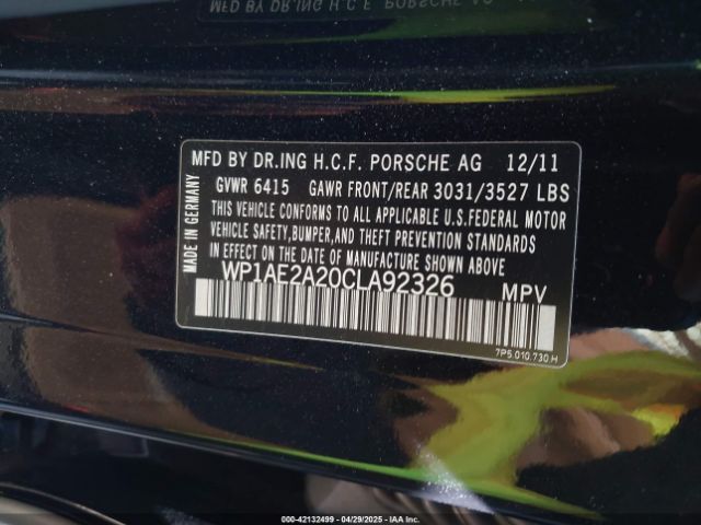 2012 PORSCHE CAYENNE HYBRID WP1AE2A20CLA92326 Photo 8