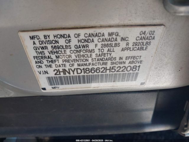 2002 ACURA MDX 2HNYD18662H522081 Photo 8