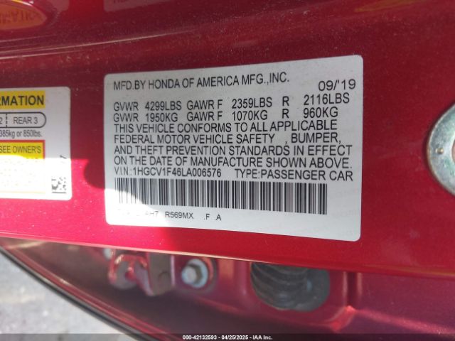 1HGCV1F46LA006576 Honda ACCORD EX