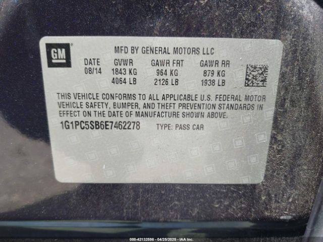 1G1PC5SB6E7462278 Chevrolet Cruze 1lt Auto