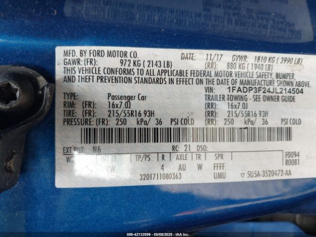 1FADP3F24JL214504 Ford FOCUS SE