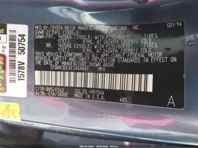 5TDKK3DC4ES464647 Toyota Sienna Le V6 8 Passenger