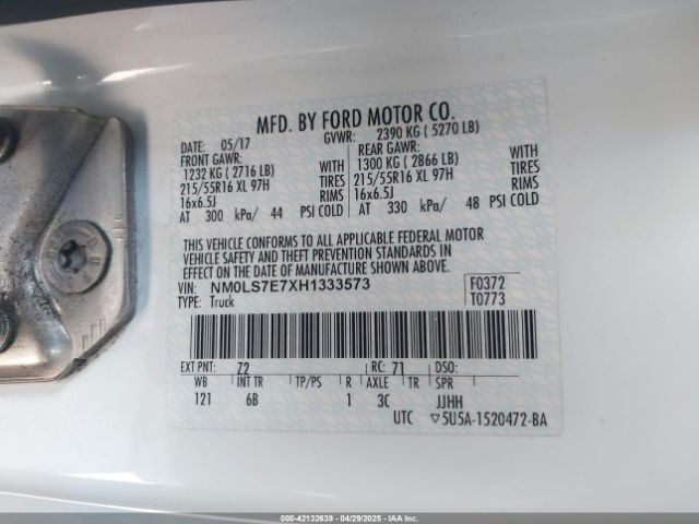 NM0LS7E7XH1333573 Ford 2.5l dohc pfi