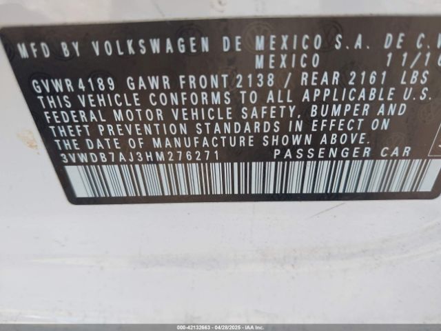 3VWDB7AJ3HM276271 Volkswagen Jetta 1.4t Se