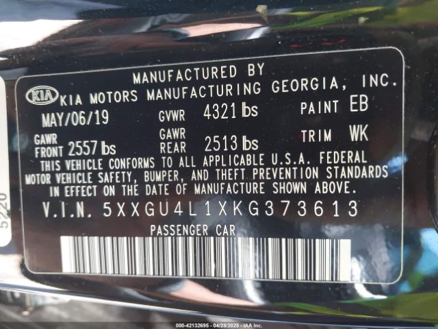 5XXGU4L1XKG373613 KIA OPTIMA EX