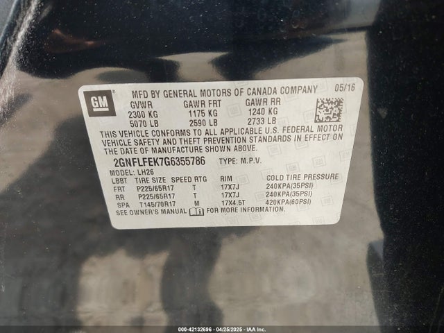 2GNFLFEK7G6355786 Chevrolet EQUINOX LT