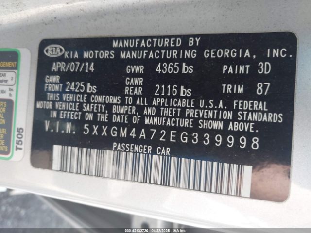 5XXGM4A72EG339998 KIA Optima Lx