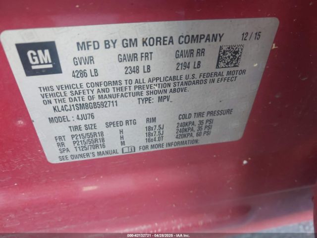 KL4CJ1SM8GB592711 Buick Encore Sport Touring
