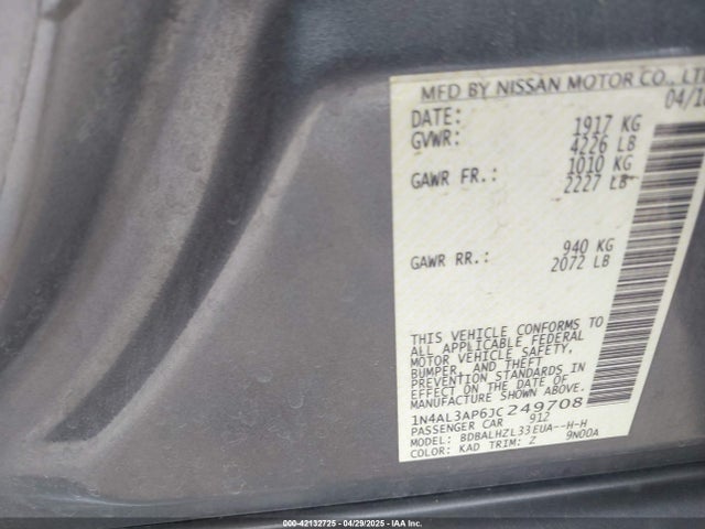 1N4AL3AP6JC249708 Nissan Altima 2.5 Sr