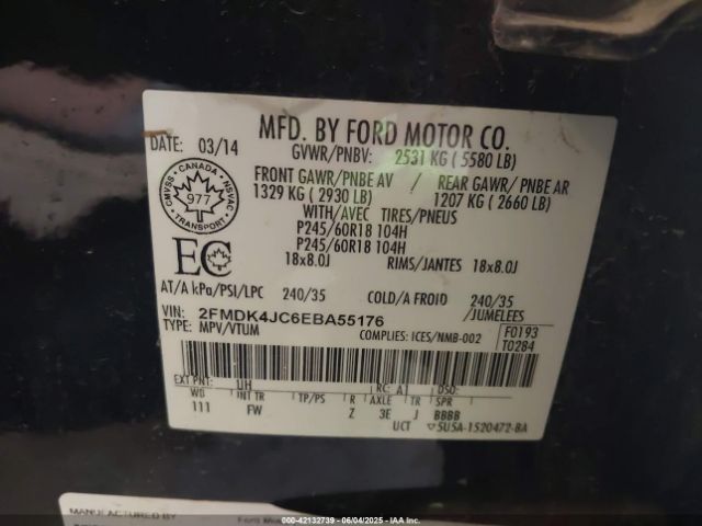 2FMDK4JC6EBA55176 Ford EDGE SEL