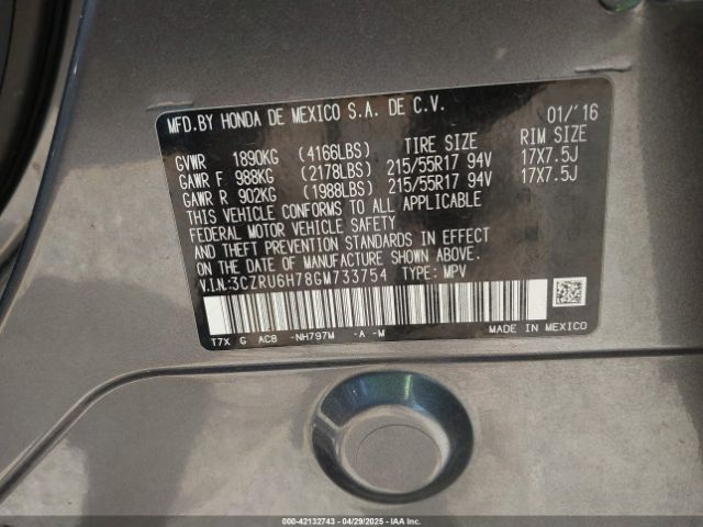 3CZRU6H78GM733754 Honda Hr-v Ex-l