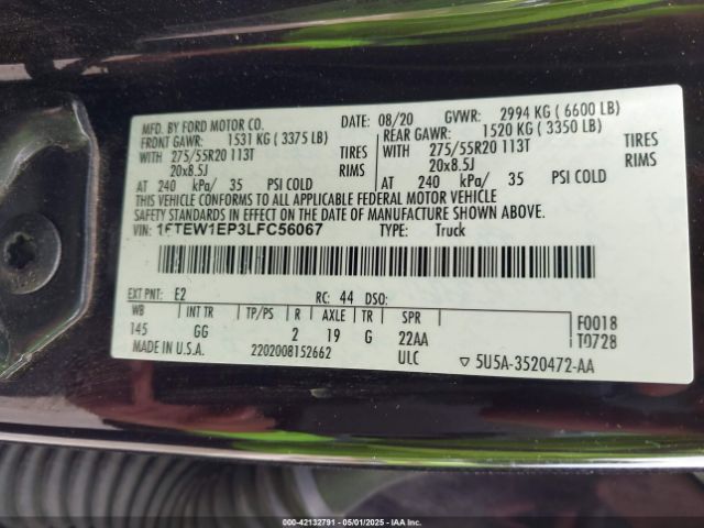 2020 FORD F-150 1FTEW1EP3LFC56067 Photo 8