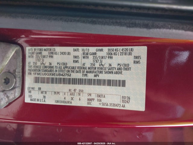 1FMCU0GX9EUB42752 Ford ESCAPE SE