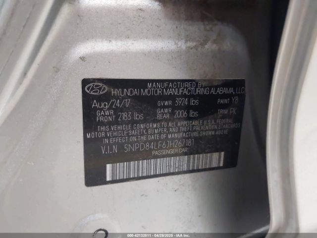 5NPD84LF6JH267181 Hyundai ELANTRA SEL