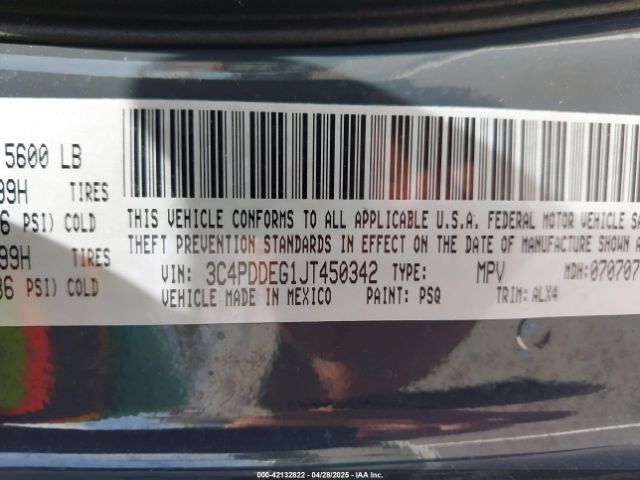 3C4PDDEG1JT450342 Dodge Journey Gt Awd
