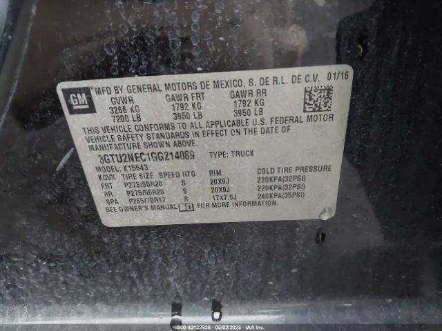 3GTU2NEC1GG214089 GMC Sierra 1500 Slt
