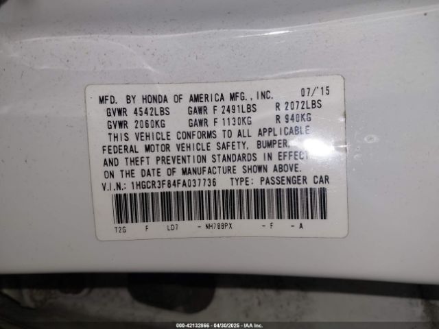 1HGCR3F84FA037736 Honda Accord Ex-l V-6