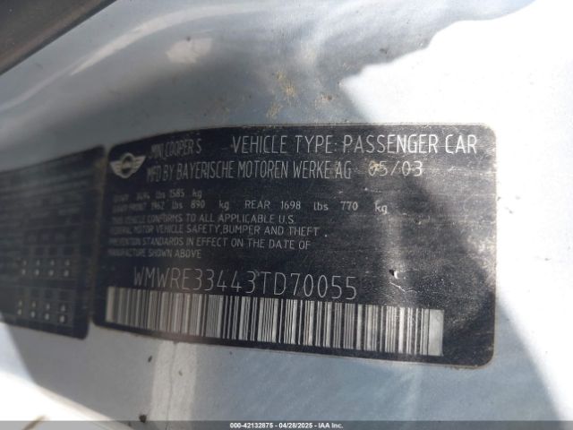 2003 MINI COOPER S WMWRE33443TD70055 Photo 8