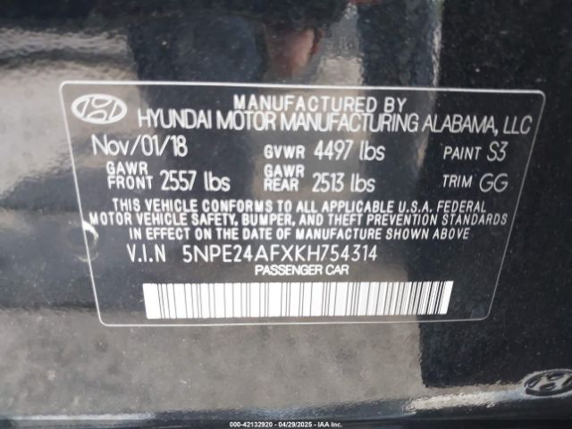 5NPE24AFXKH754314 Hyundai SONATA SE