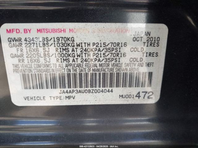 2011 MITSUBISHI OUTLANDER SPORT JA4AP3AU0BZ004044 Photo 8