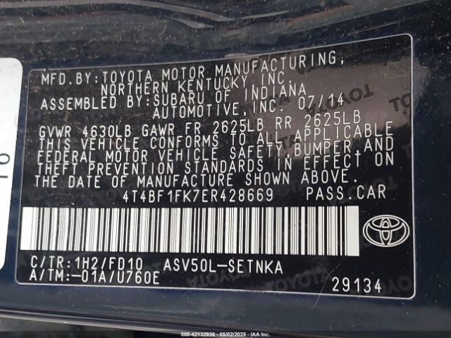 4T4BF1FK7ER428669 Toyota CAMRY LE