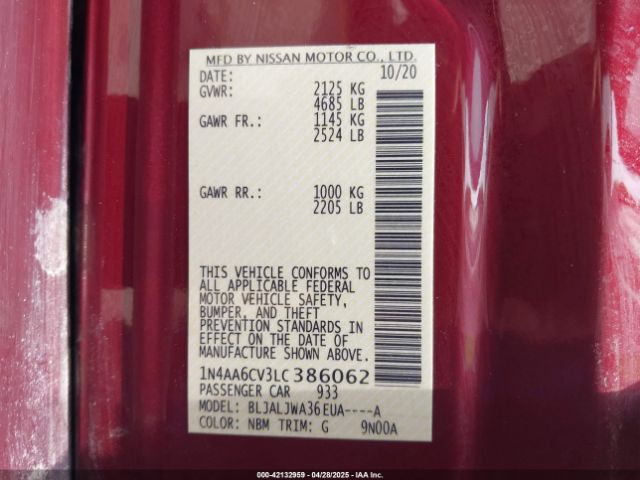 2020 NISSAN MAXIMA 1N4AA6CV3LC386062 Photo 8