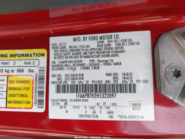1FA6P8TH2H5322097 Ford Mustang Ecoboost