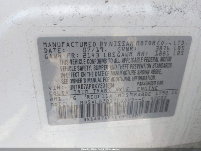 3N1AB7APXKY391804 Nissan SENTRA SV