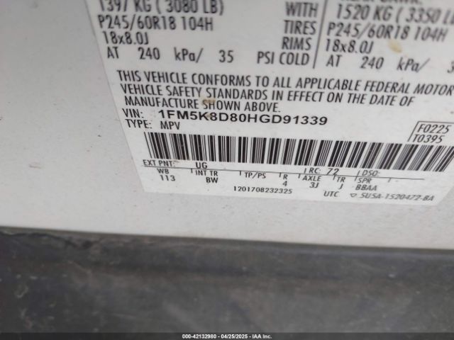 1FM5K8D80HGD91339 Ford EXPLORER XLT