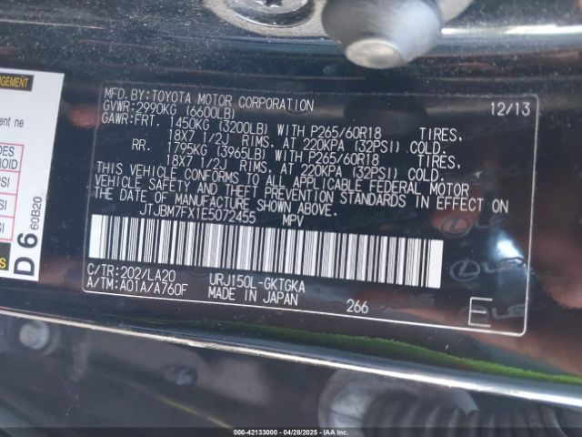 JTJBM7FX1E5072455 Lexus GX 460