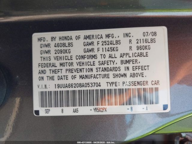 2008 ACURA TL 19UUA66208A053704 Photo 8