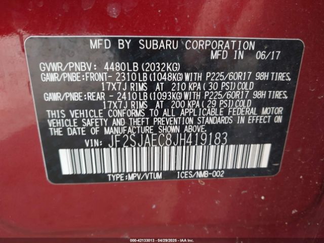 JF2SJAEC8JH419183 Subaru Forester 2.5i Premium