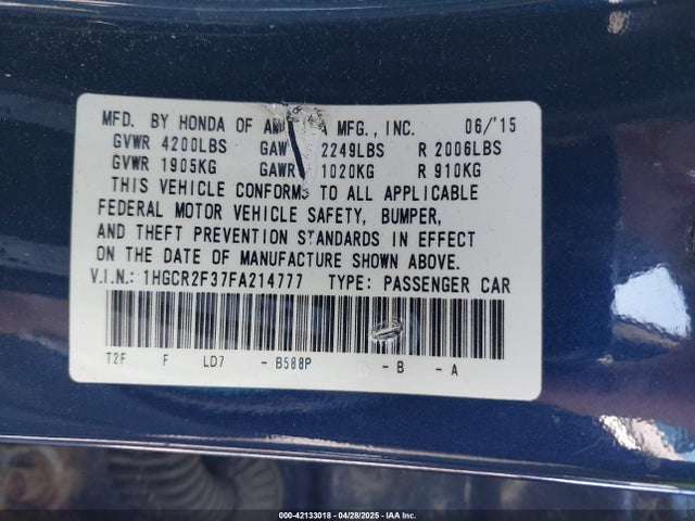 1HGCR2F37FA214777 Honda ACCORD LX